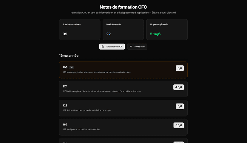 Application de gestion de notes de CFC - Image 1 sur 3