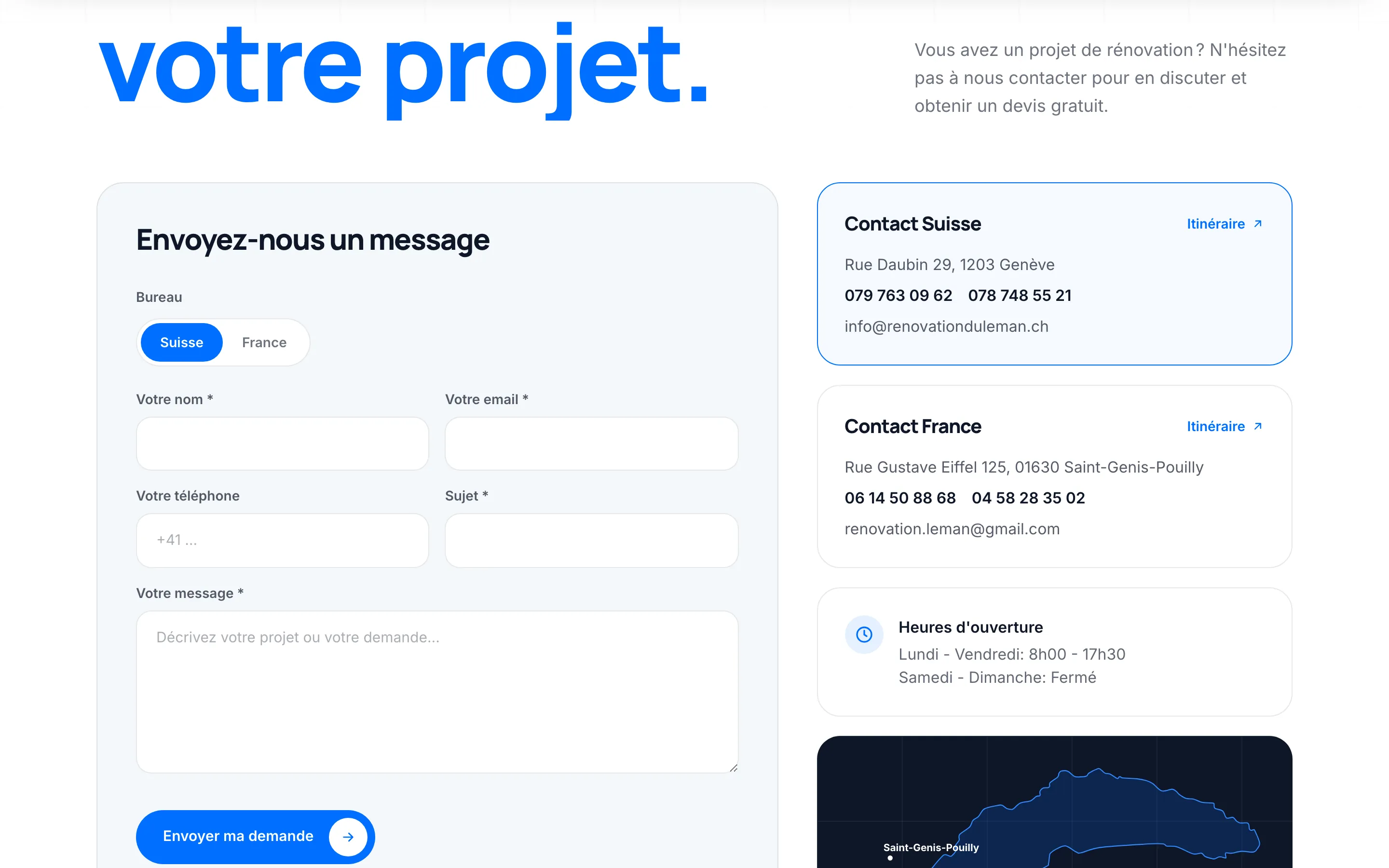 Rénovation du Léman — Contact et carte